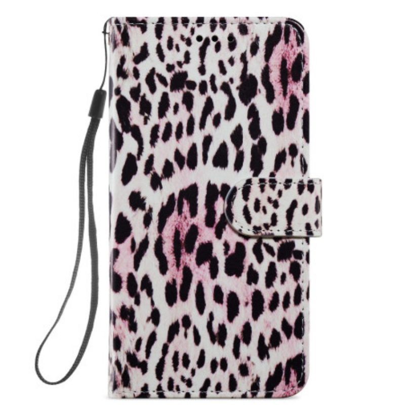 Folio-hoesje voor Samsung Galaxy A54 5G Met Ketting Strappy Leopard-stijl