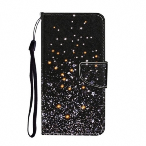 Folio-hoesje voor Samsung Galaxy A54 5G Met Ketting Zwarte Onderkant En Glitterbandjes