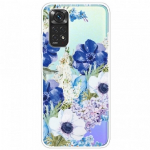 Telefoonhoesje voor Xiaomi Redmi Note 11 / 11S Naadloze Aquarel Blauwe Bloemen