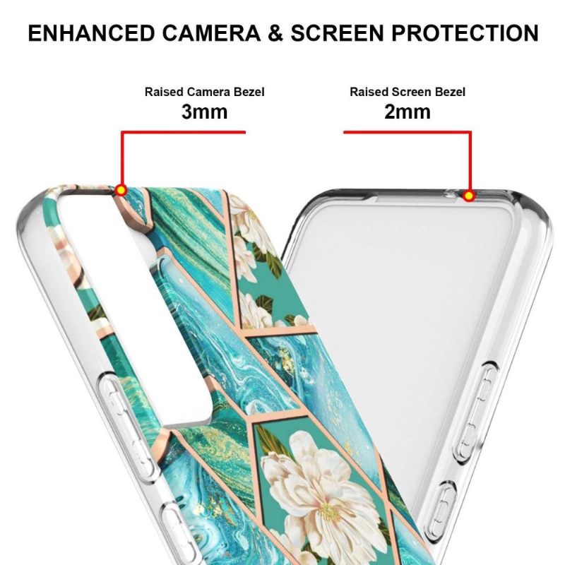 Hoesje voor Samsung Galaxy S22 Plus 5G Marmer En Witte Bloemen