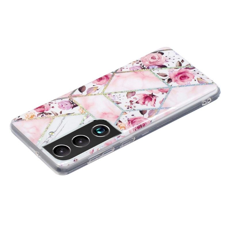 Hoesje voor Samsung Galaxy S22 Plus 5G Siliconenmarmer En Bloemen