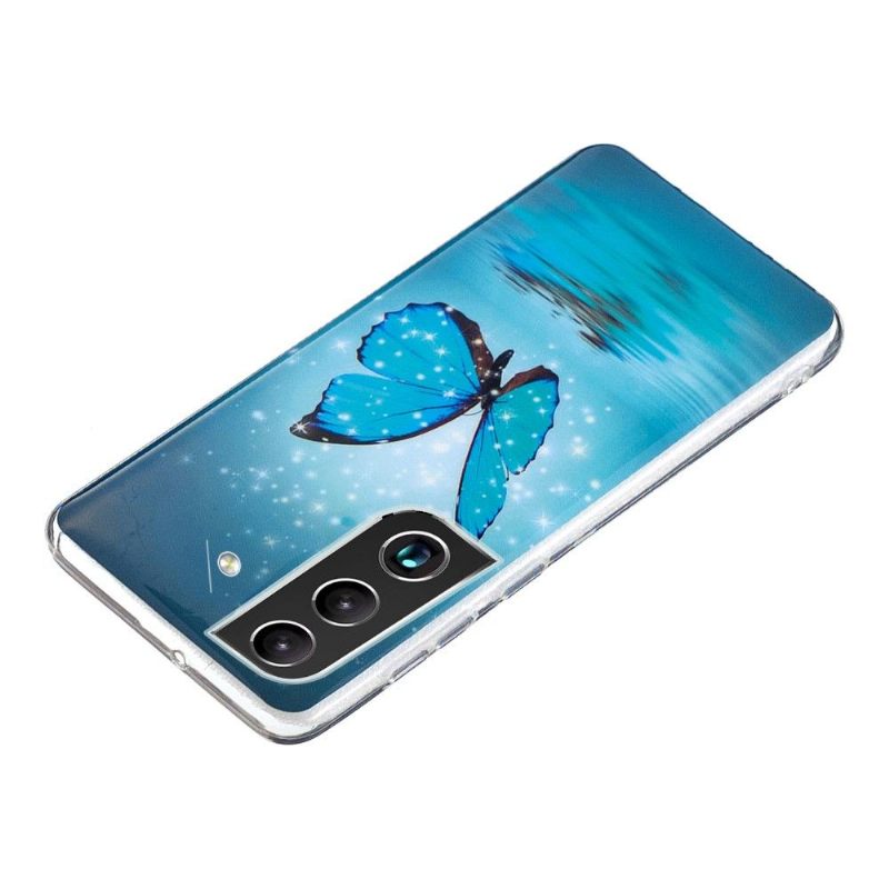 Telefoonhoesje voor Samsung Galaxy S22 Plus 5G Lichtgevende Blauwe Vlinder