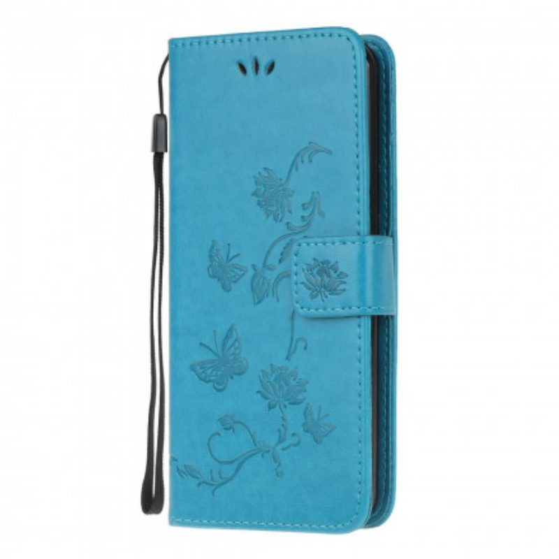 Folio-hoesje voor Moto G100 Met Ketting String Vlinders En Bloemen