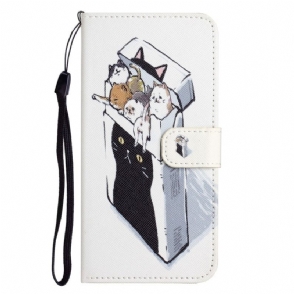 Folio-hoesje voor Xiaomi Redmi Note 12 4G Met Ketting String Katten