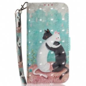 Folio-hoesje voor Xiaomi Redmi Note 12 4G Met Ketting Witte Kat Zwarte Kat Met Riem