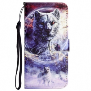 Leren Hoesje voor Xiaomi Redmi Note 12 4G Met Ketting Sneeuwwolf Met Bandjes