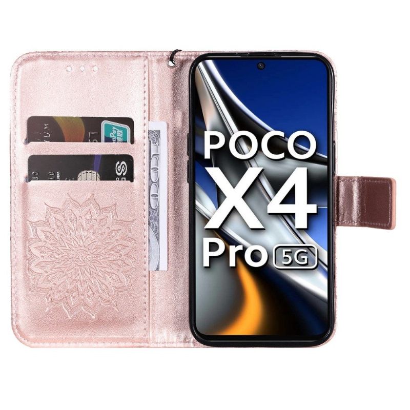 Folio-hoesje voor Poco X4 Pro 5G Met Ketting Zonnebloem