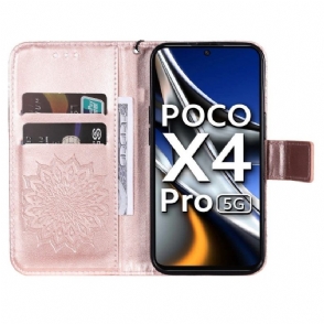 Folio-hoesje voor Poco X4 Pro 5G Met Ketting Zonnebloem