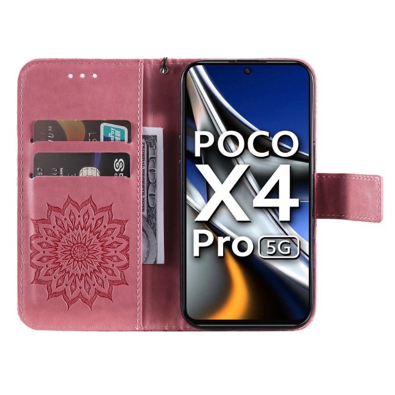 Folio-hoesje voor Poco X4 Pro 5G Met Ketting Zonnebloem