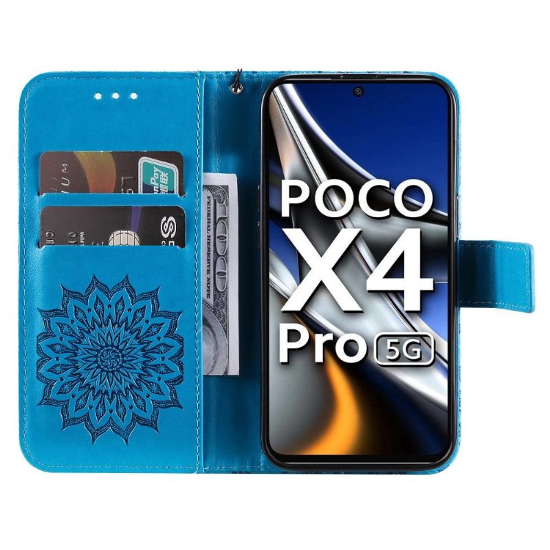 Folio-hoesje voor Poco X4 Pro 5G Met Ketting Zonnebloem