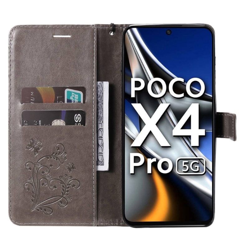 Folio-hoesje voor Poco X4 Pro 5G Ondersteuningsfunctie Vlinders