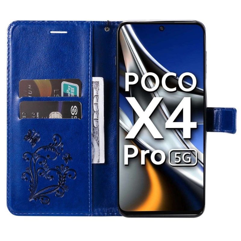 Folio-hoesje voor Poco X4 Pro 5G Ondersteuningsfunctie Vlinders