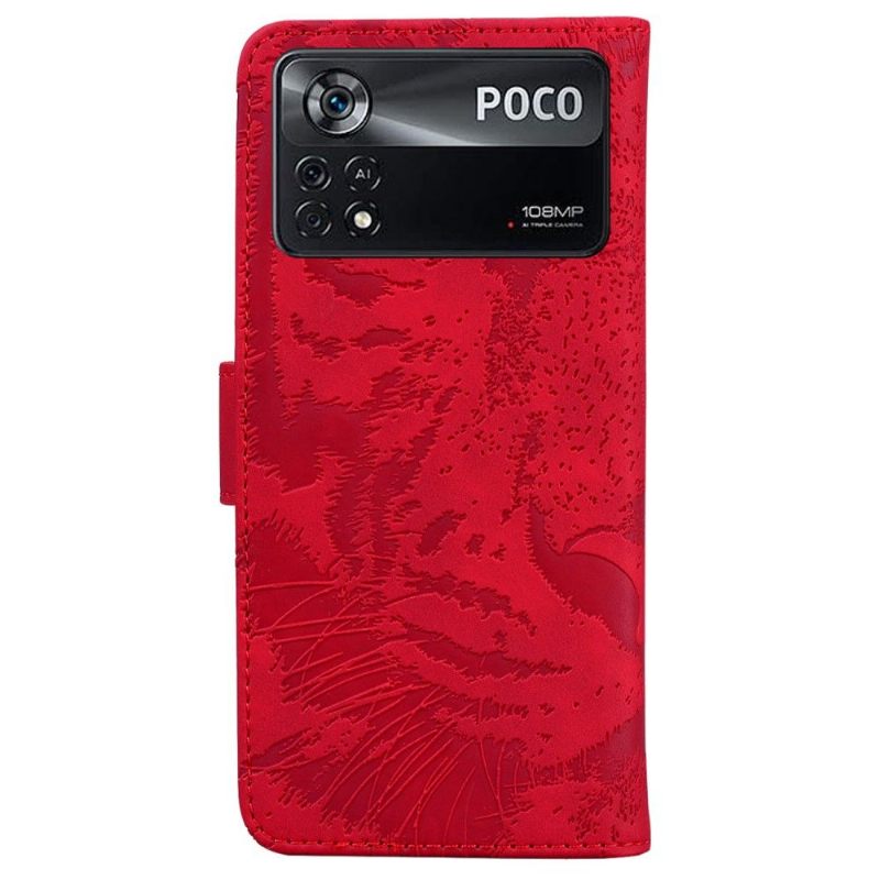 Folio-hoesje voor Poco X4 Pro 5G Tijger Met Reliëf