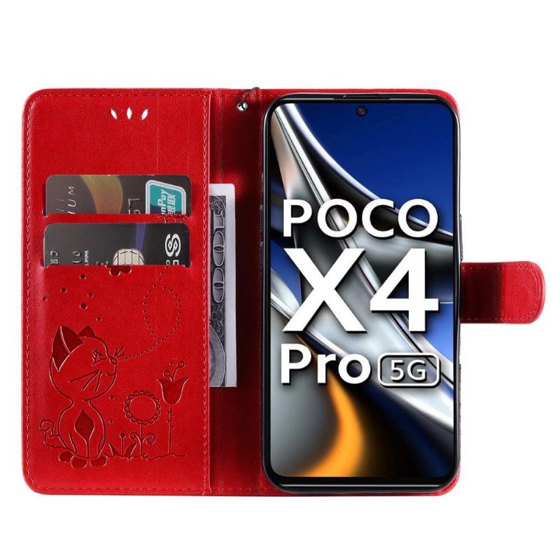 Leren Hoesje voor Poco X4 Pro 5G Afbeelding Kat