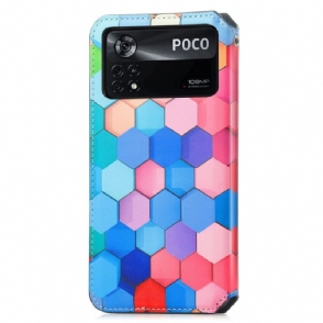 Leren Hoesje voor Poco X4 Pro 5G Bescherming Folio-hoesje Kleurrijke Honingraat Flip Flap