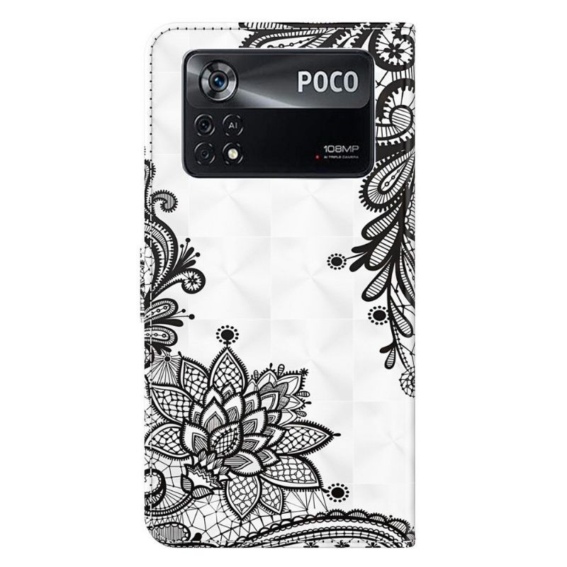 Leren Hoesje voor Poco X4 Pro 5G Bescherming Kant Bloemen