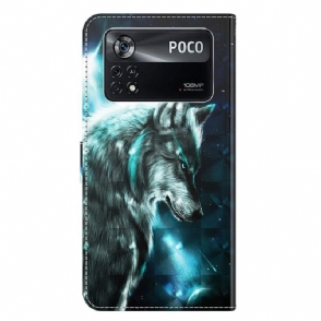 Leren Hoesje voor Poco X4 Pro 5G Denkende Wolf