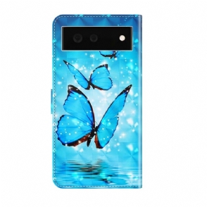 Folio-hoesje voor Google Pixel 6 Sprankelende Blauwe Vlinders