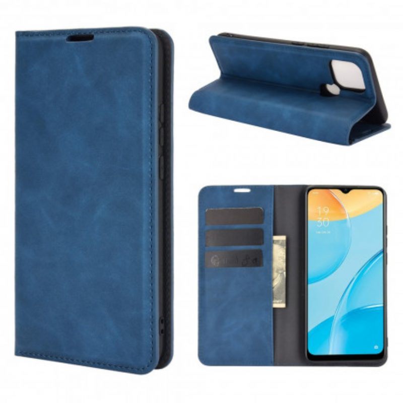 Bescherming Hoesje voor Oppo A15 Folio-hoesje Zijdezacht Leereffect