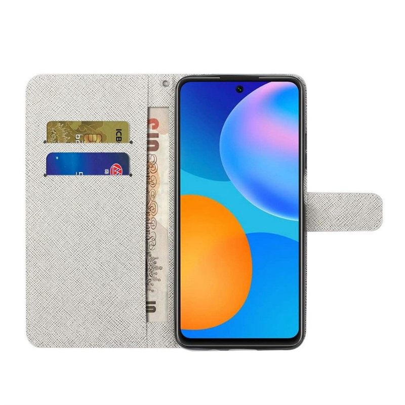 Flip Case voor Samsung Galaxy M23 5G Vlinder En Blauwe Bloemen