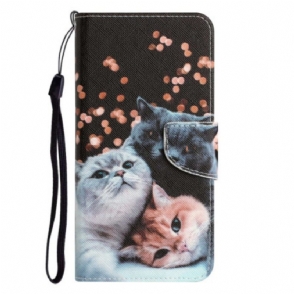 Folio-hoesje voor Xiaomi 12T / 12T Pro Met Ketting Drie Strappy Cats