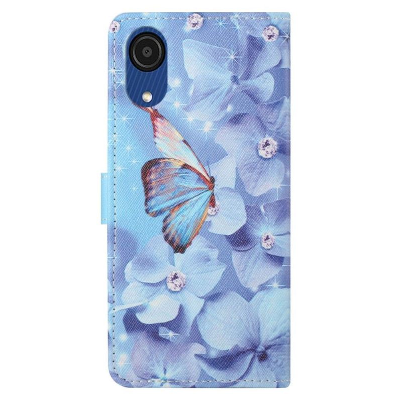 Flip Case voor Samsung Galaxy A03 Core Vlinder En Blauwe Bloemen