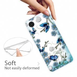 Hoesje voor Samsung Galaxy A03 Core Blauwe Vlinders En Bloemen