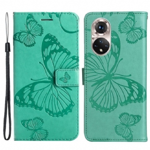 Flip Case voor Honor 50 Met Ketting Gigantische Riemvlinders