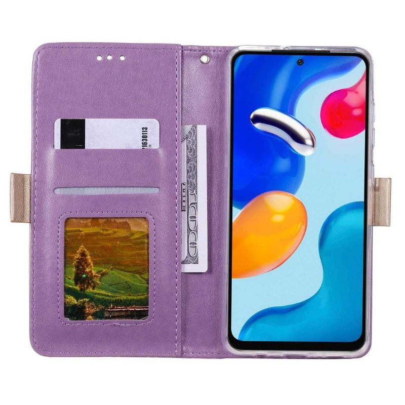 Flip Case voor Xiaomi Redmi Note 11 / Note 11S Leereffect Bloemenkant