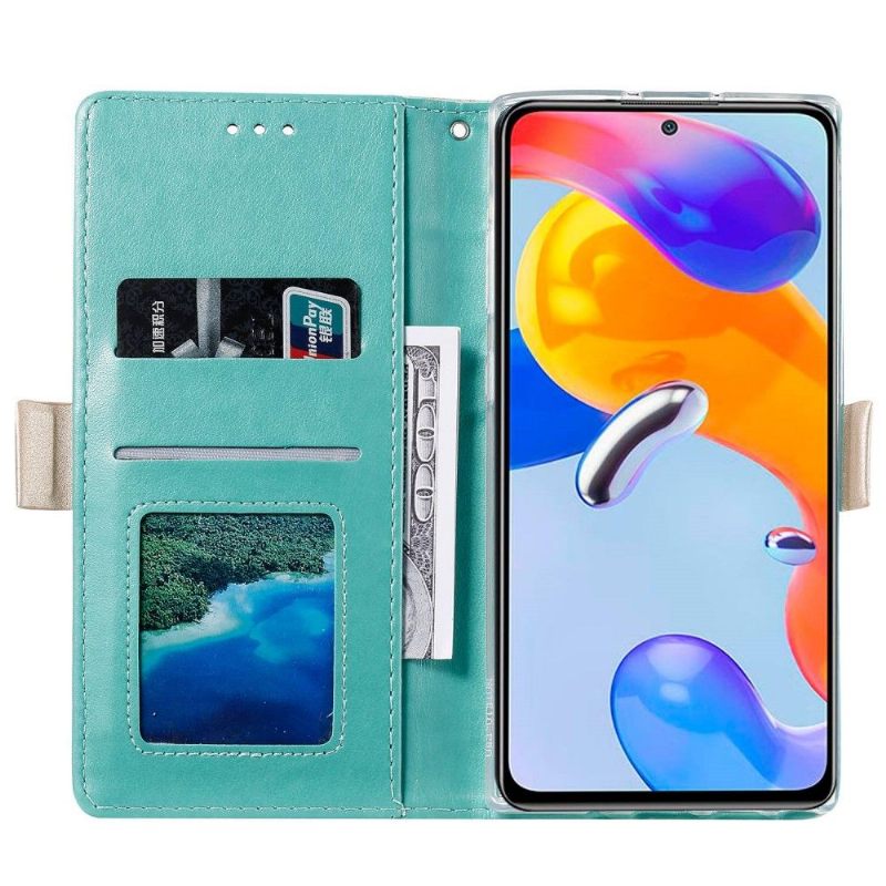 Flip Case voor Xiaomi Redmi Note 11 / Note 11S Leereffect Bloemenkant