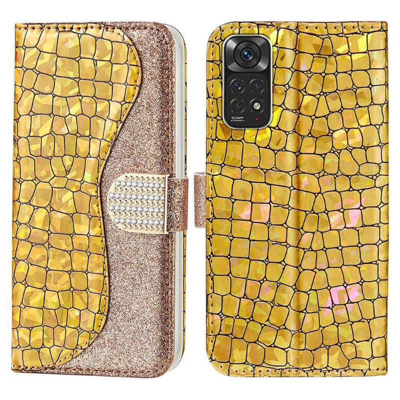 Folio-hoesje voor Xiaomi Redmi Note 11 / Note 11S Luxe Croco Pailletten