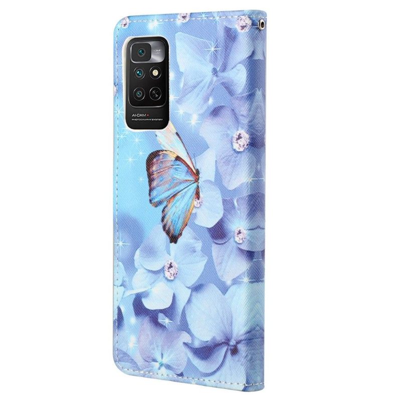 Folio-hoesje voor Xiaomi Redmi Note 11 / Note 11S Vlinder En Blauwe Bloemen