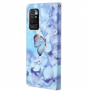 Folio-hoesje voor Xiaomi Redmi Note 11 / Note 11S Vlinder En Blauwe Bloemen