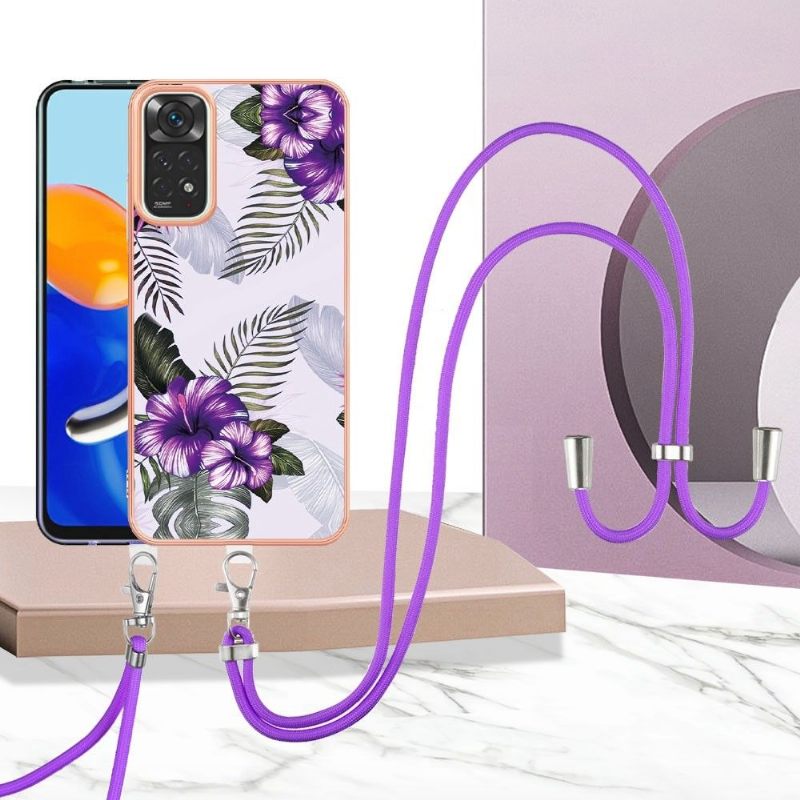 Hoesje voor Xiaomi Redmi Note 11 / Note 11S Met Koord Exotische Bloemen