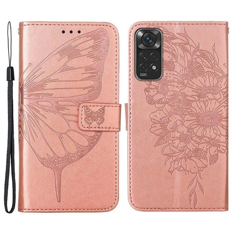 Leren Hoesje voor Xiaomi Redmi Note 11 / Note 11S Bescherming Vlinder Bloem Kaarthouder