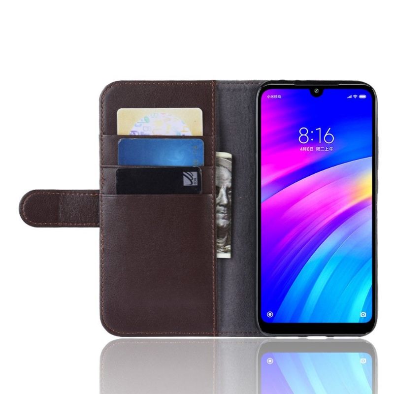 Cover voor Xiaomi Redmi 7 Premium Leren Kaarthouder - Bruin