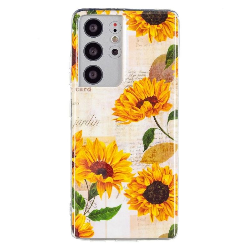 Telefoonhoesje voor Samsung Galaxy S21 Ultra 5G Bescherming Vintage Zonnebloem Fluorescerend