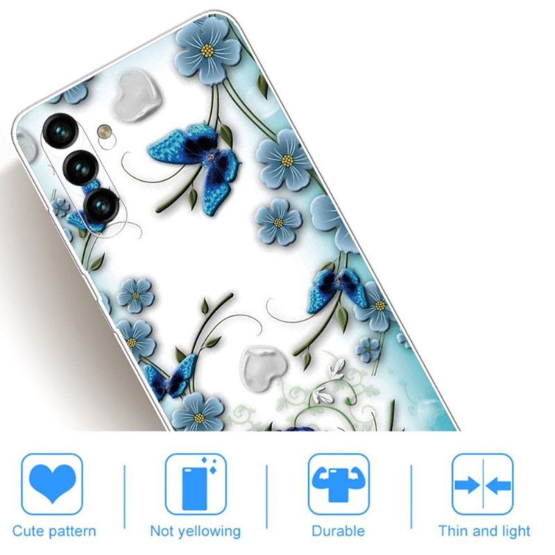 Hoesje voor Samsung Galaxy A13 5G Blauwe Vlinders En Bloemen