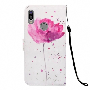 Leren Hoesje voor Huawei Y6 2019 Bescherming Met Ketting Roze Bloem