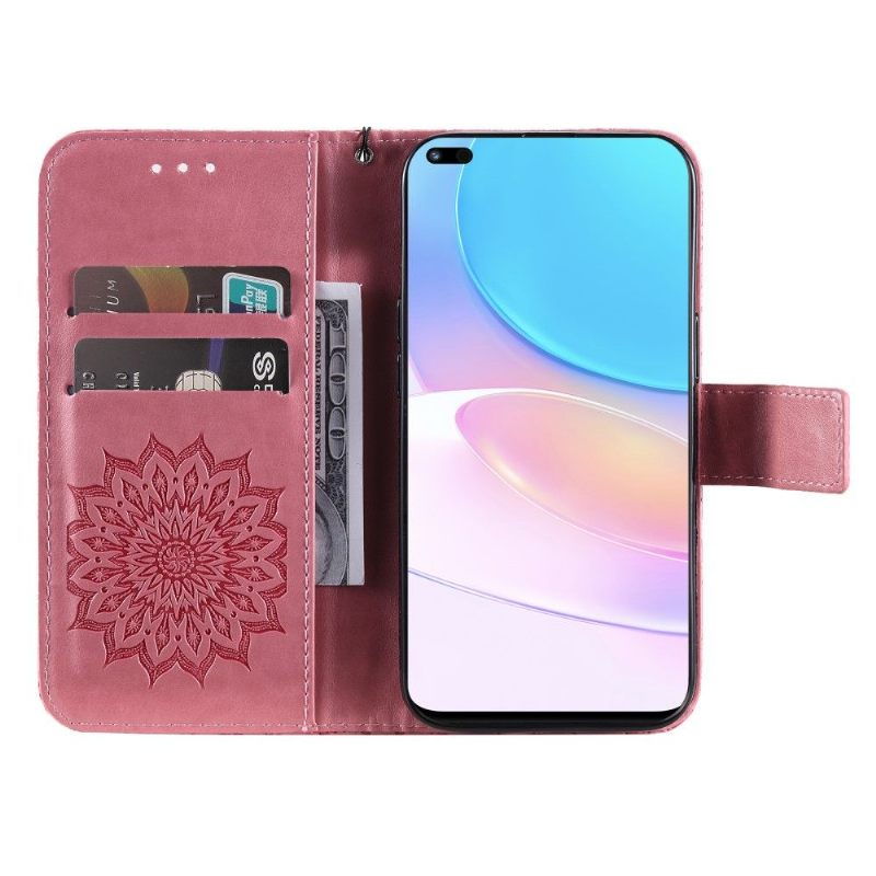 Flip Case voor Honor 50 Lite / Huawei Nova 8i Met Ketting Zonnebloem