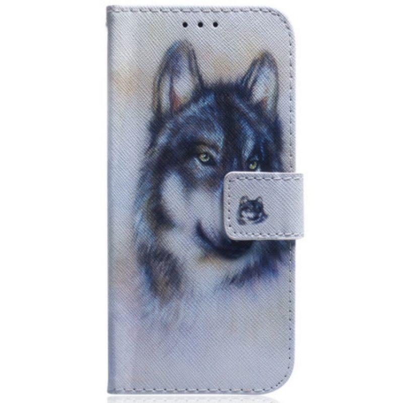 Flip Case voor Honor Magic 5 Lite Met Ketting Strappy Aquarel Hond