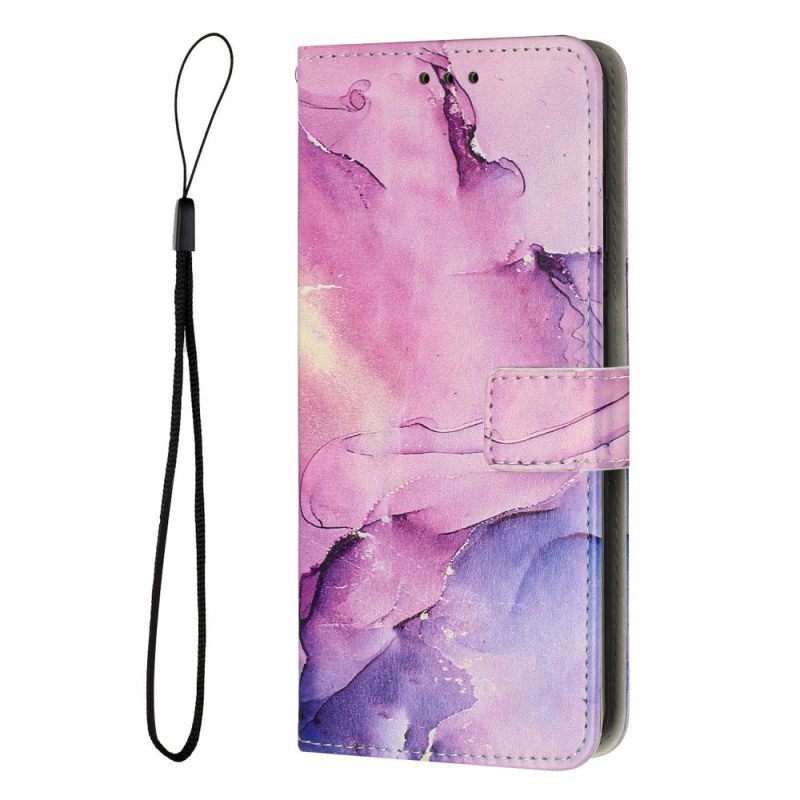 Folio-hoesje voor Samsung Galaxy A14 / A14 5G Met Ketting Marmer Strippen