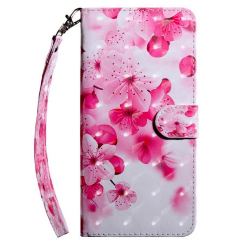 Folio-hoesje voor Samsung Galaxy A14 / A14 5G Met Ketting Strappy Roze Bloemen