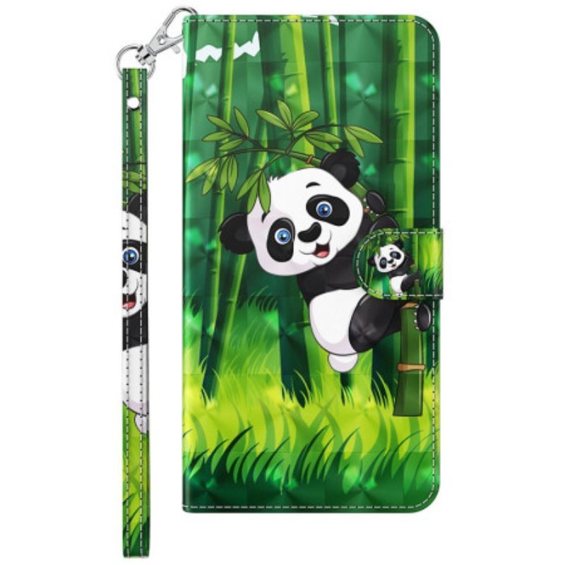 Folio-hoesje voor Samsung Galaxy A14 / A14 5G Panda Love Met Sleutelkoord