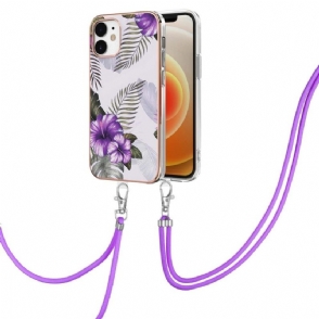 Hoesje voor iPhone 12 Mini Anti-fall Met Koord Exotische Bloemen