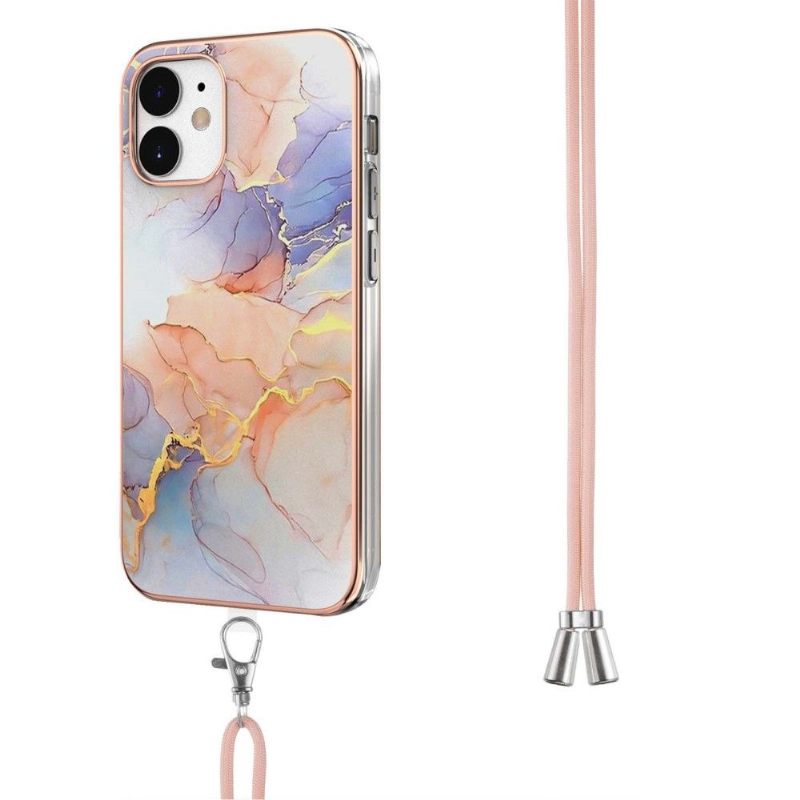 Hoesje voor iPhone 12 Mini Met Koord Gekleurd Marmer