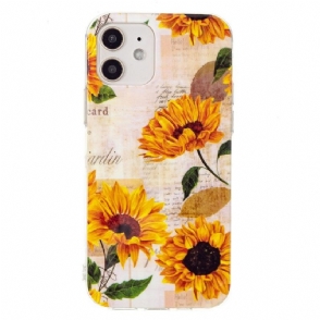 Hoesje voor iPhone 12 Mini Vintage Zonnebloem Fluorescerend