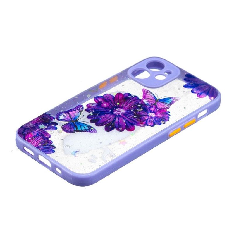 Telefoonhoesje voor iPhone 12 Mini Bescherming Paarse Bloemen En Vlinders