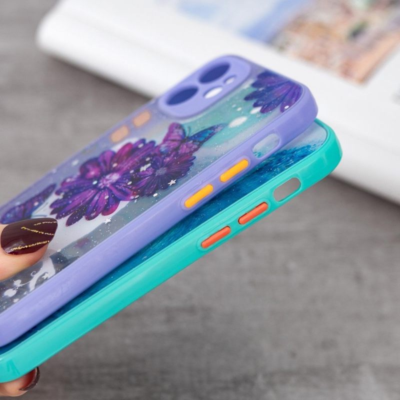 Telefoonhoesje voor iPhone 12 Mini Bescherming Paarse Bloemen En Vlinders