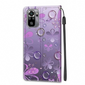 Flip Case voor Xiaomi Redmi Note 10 4G / Note 10S Violette Bloemen Illustratie